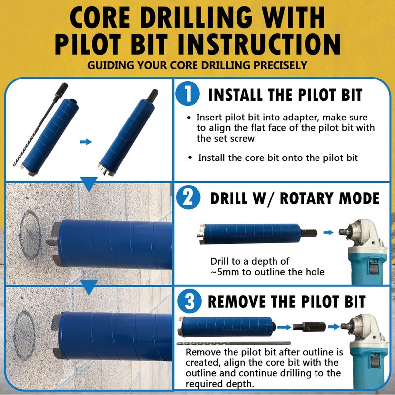 EDiamondTools مثقاب الماس الجاف 2-1/2" للطوب والكتل مع محول مثقاب 5/8"-11، عمق حفر 9.5"، محور 5/8"-11 - Image 4